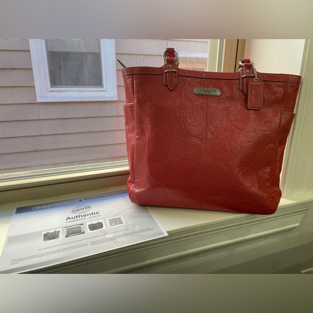 Vintage Coach Red Leather Tote Bag Y2k + COA